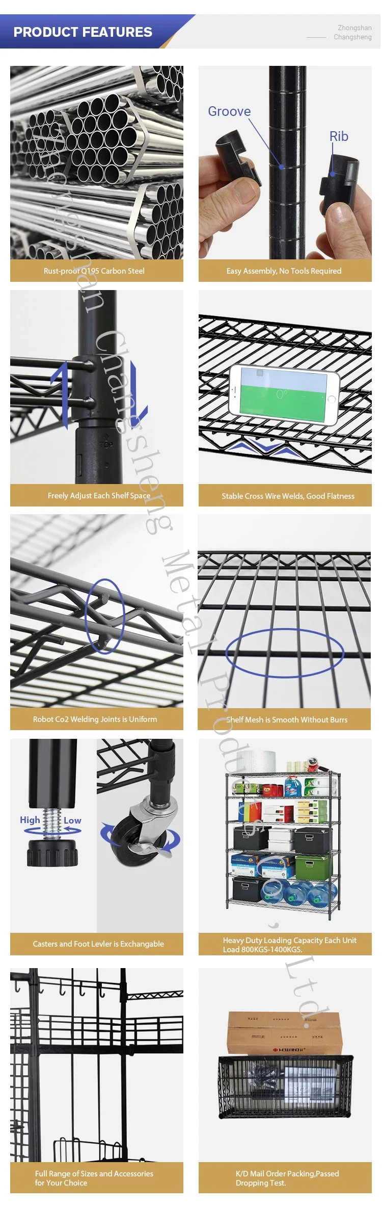 Different Finish Available 6 Layer Black Heavy Duty Storage Steel Wire Shelving